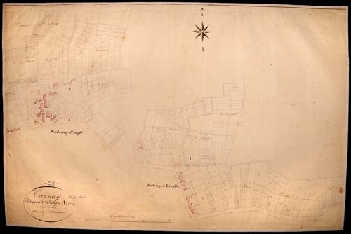 Tannay, cadastre ancien : plan parcellaire de la section A dite de Tanneau, feuilles 1 et 3, développement