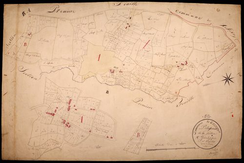 Ternant, cadastre ancien : plan parcellaire de la section A dite de Hiry, développement 1