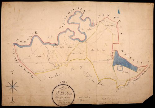 Thaix, cadastre ancien : plan parcellaire de la section A dite de Vroux, feuille 1