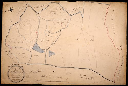 Thaix, cadastre ancien : plan parcellaire de la section B dite de Boudelle, feuille 1