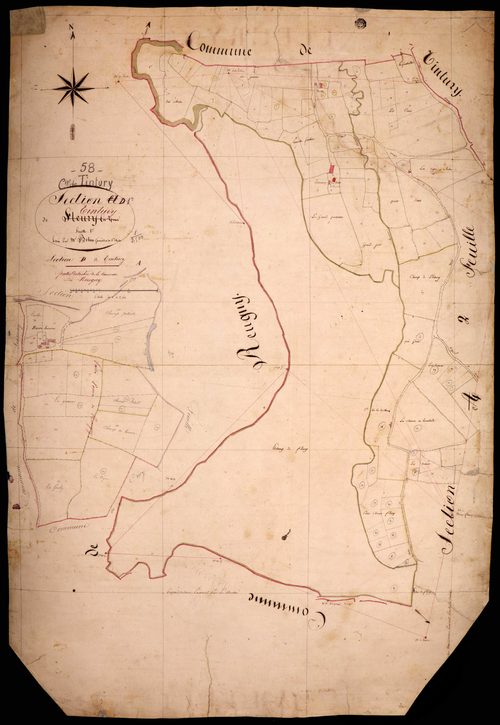 Tintury, cadastre ancien : plan parcellaire de la section D dite de Fleury-la-Tour, feuille 1