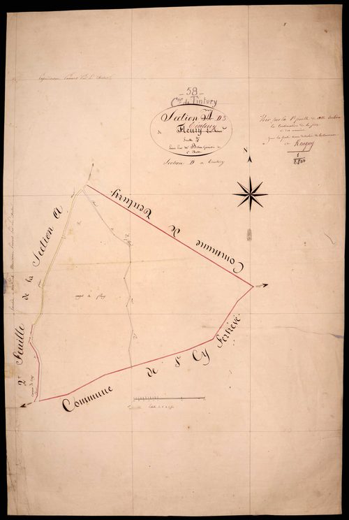 Tintury, cadastre ancien : plan parcellaire de la section D dite de Fleury-la-Tour, feuille 3