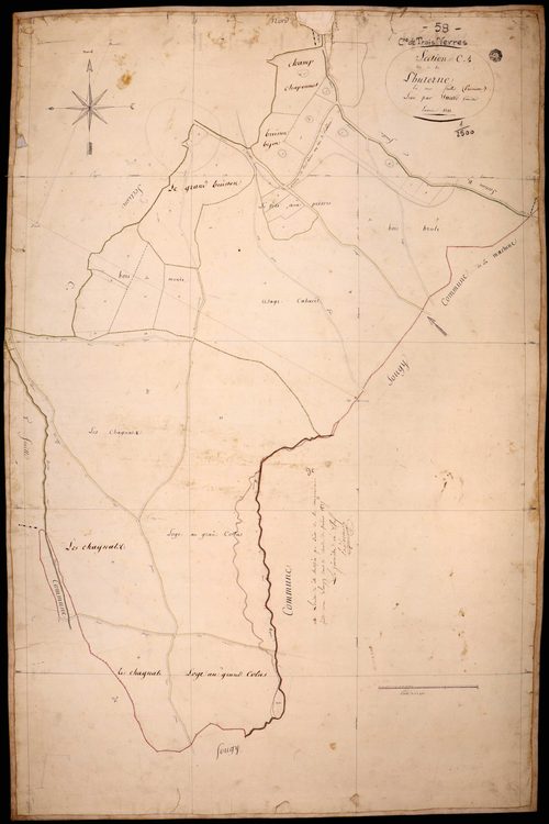 Trois-Vêvres, cadastre ancien : plan parcellaire de la section C dite de la Lhuterne, feuille 1