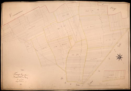 Trucy-l'Orgueilleux, cadastre ancien : plan parcellaire de la section B dite du Bourg, feuille 1, développement