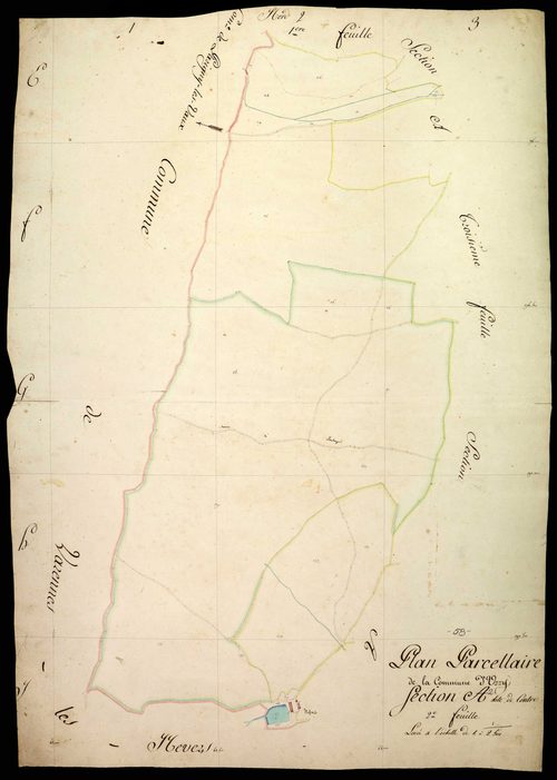 Urzy, cadastre ancien : plan parcellaire de la section A dite de Contre, feuille 2
