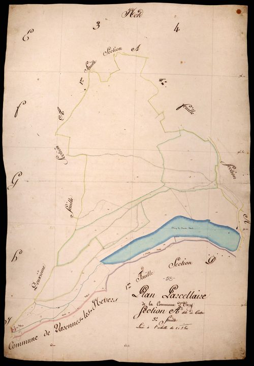 Urzy, cadastre ancien : plan parcellaire de la section A dite de Contre, feuille 3