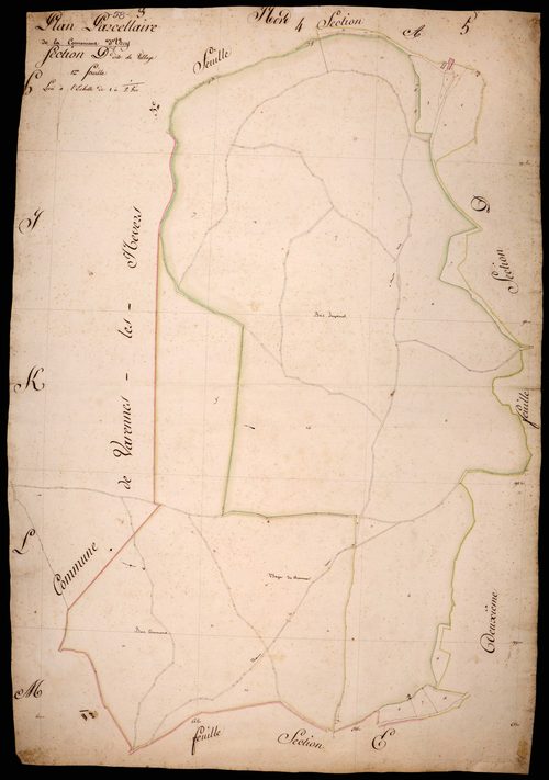 Urzy, cadastre ancien : plan parcellaire de la section D dite du Village, feuille 1