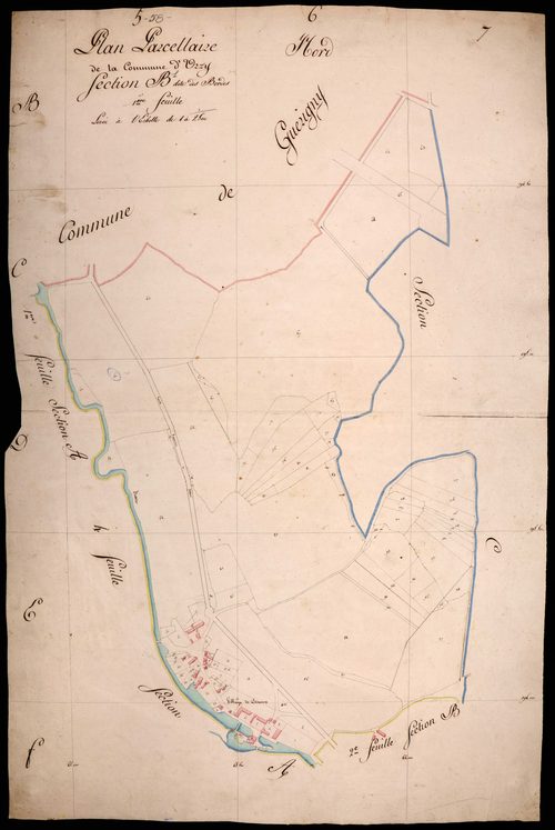 Urzy, cadastre ancien : plan parcellaire de la section B dite des Bordes, feuille 1