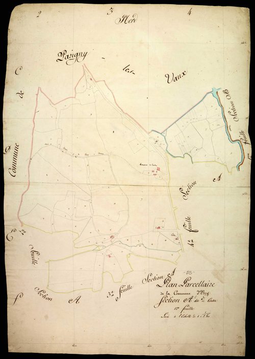 Urzy, cadastre ancien : plan parcellaire de la section A dite de Contre, feuille 1