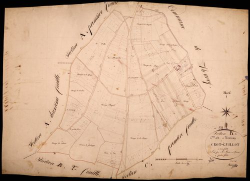 Varennes-lès-Narcy, cadastre ancien : plan parcellaire de la section B dite du Crot Guillot, feuille 1