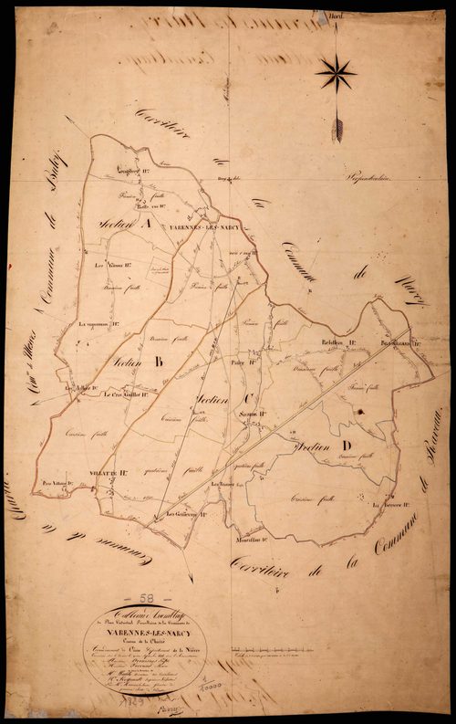 Varennes-lès-Narcy, cadastre ancien : tableau d'assemblage