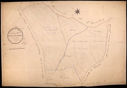 Varzy, cadastre ancien : plan parcellaire de la section E dite des Plantes Froides, feuille 1