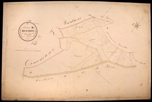 Varzy, cadastre ancien : plan parcellaire de la section H dite de Beaumont, feuille 2