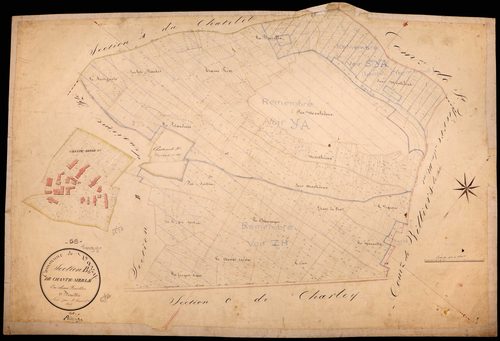Varzy, cadastre ancien : plan parcellaire de la section B dite de Chantemerle, feuille 1