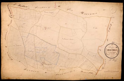Varzy, cadastre ancien : plan parcellaire de la section H dite de Beaumont, feuille 1