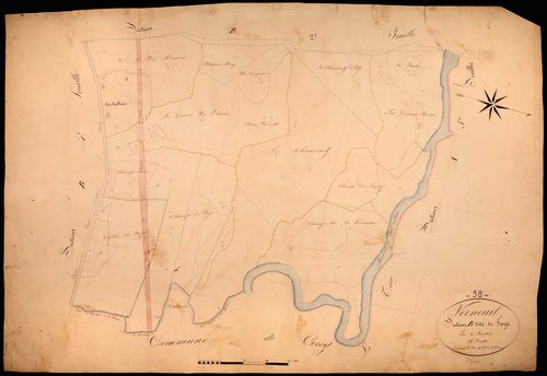 Verneuil, cadastre ancien : plan parcellaire de la section B dite de Faye, feuille 3