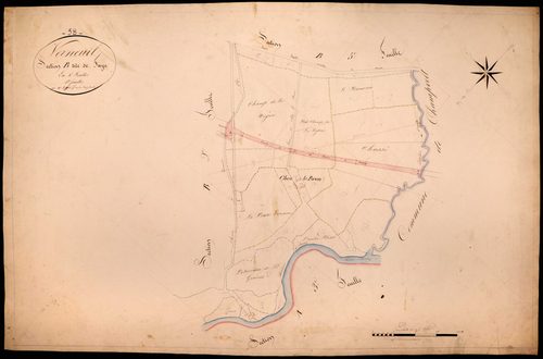 Verneuil, cadastre ancien : plan parcellaire de la section B dite de Faye, feuille 1