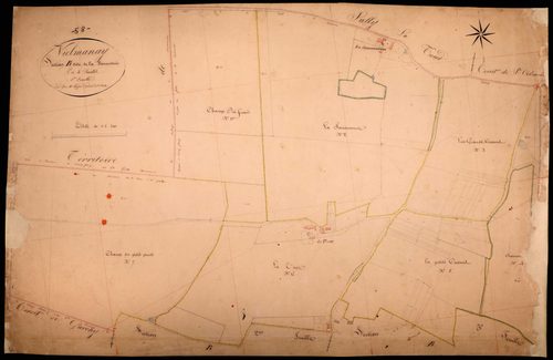 Vielmanay, cadastre ancien : plan parcellaire de la section B dite de la Bonneterie, feuille 1