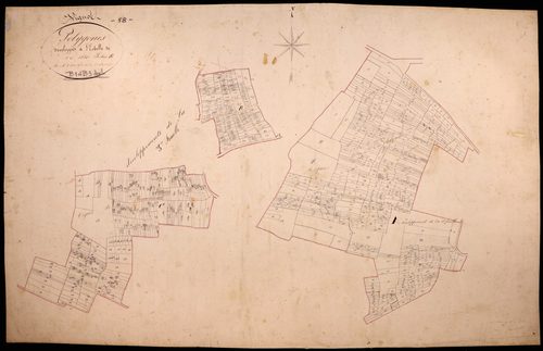 Vignol, cadastre ancien : plan parcellaire de la section B dite de Poray, feuilles 1 et 3, développement