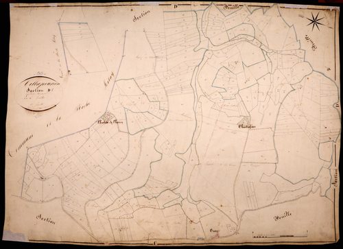 Villapourçon, cadastre ancien : plan parcellaire de la section D dite de la Ruchette, feuille 1