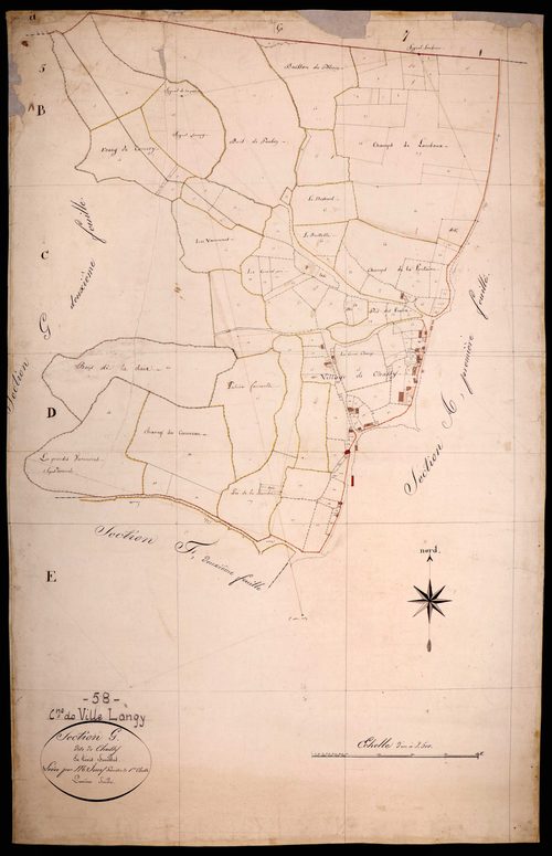 Ville-Langy, cadastre ancien : plan parcellaire de la section G dite de Chassy, feuille 1