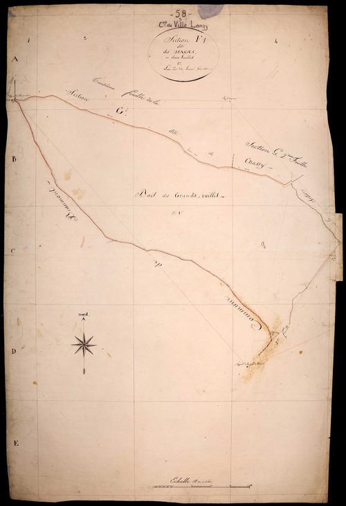 Ville-Langy, cadastre ancien : plan parcellaire de la section F dite des Usages, feuille 1