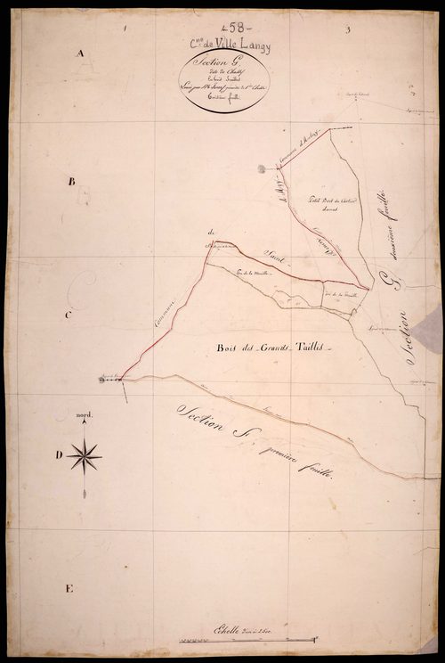 Ville-Langy, cadastre ancien : plan parcellaire de la section G dite de Chassy, feuille 3