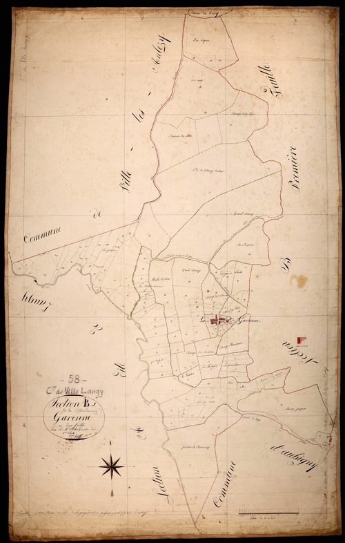 Ville-Langy, cadastre ancien : plan parcellaire de la section J dite de la Garenne, feuille 2