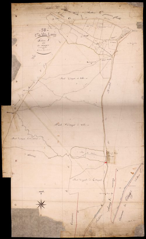 Ville-Langy, cadastre ancien : plan parcellaire de la section F dite des Usages, feuille 2