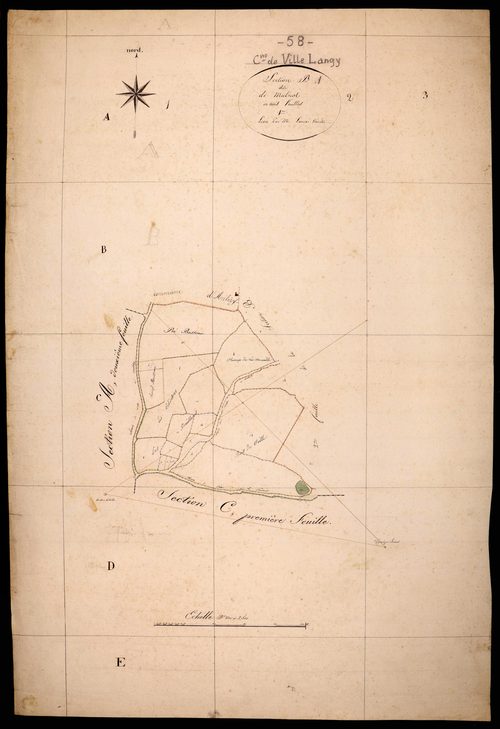 Ville-Langy, cadastre ancien : plan parcellaire de la section B dite de Mulnot, feuille 1