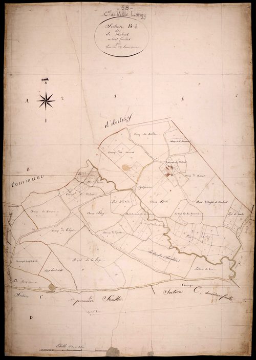 Ville-Langy, cadastre ancien : plan parcellaire de la section B dite de Mulnot, feuille 2