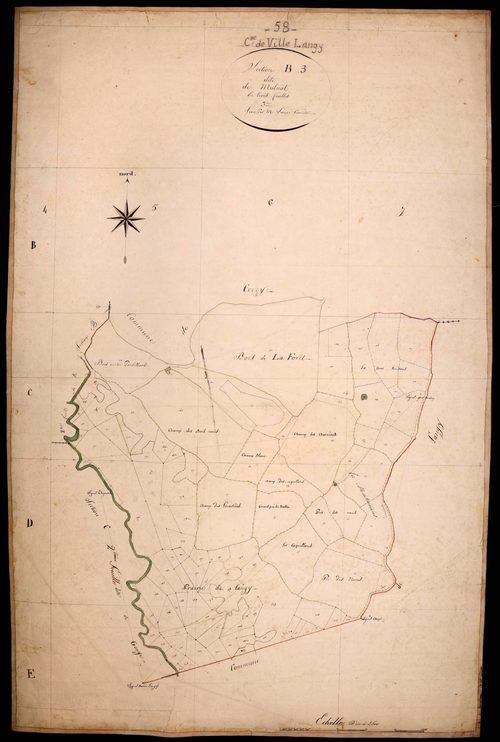 Ville-Langy, cadastre ancien : plan parcellaire de la section B dite de Mulnot, feuille 3