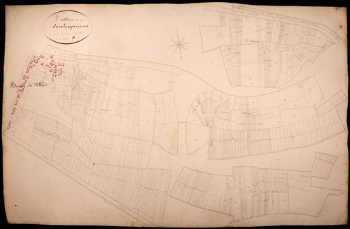 Villiers-sur-Yonne, cadastre ancien : plan parcellaire de la section B dite du Bourg, feuille 2, développement