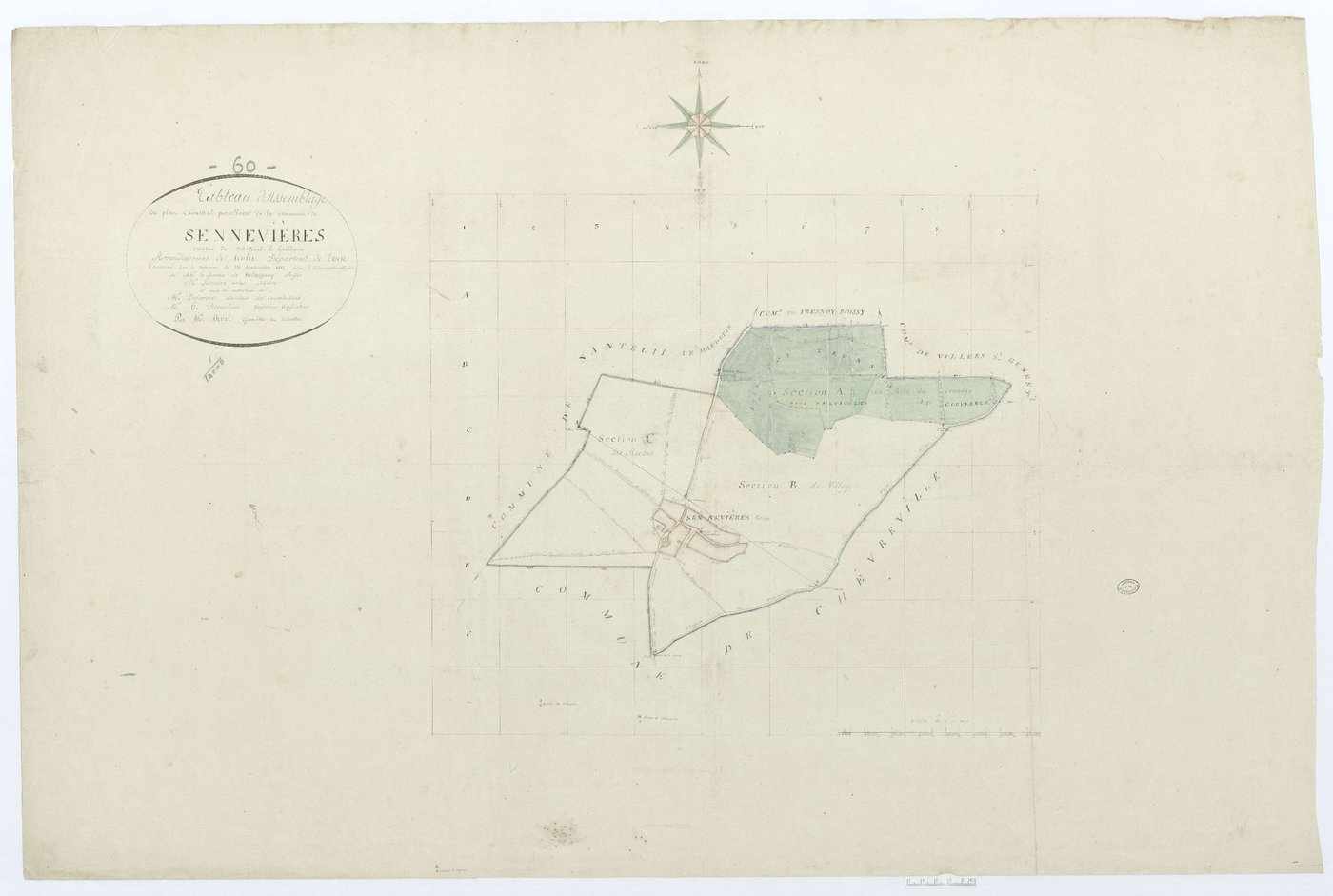 Sennevières - Cadastre napoléonien, tableau d'assemblage