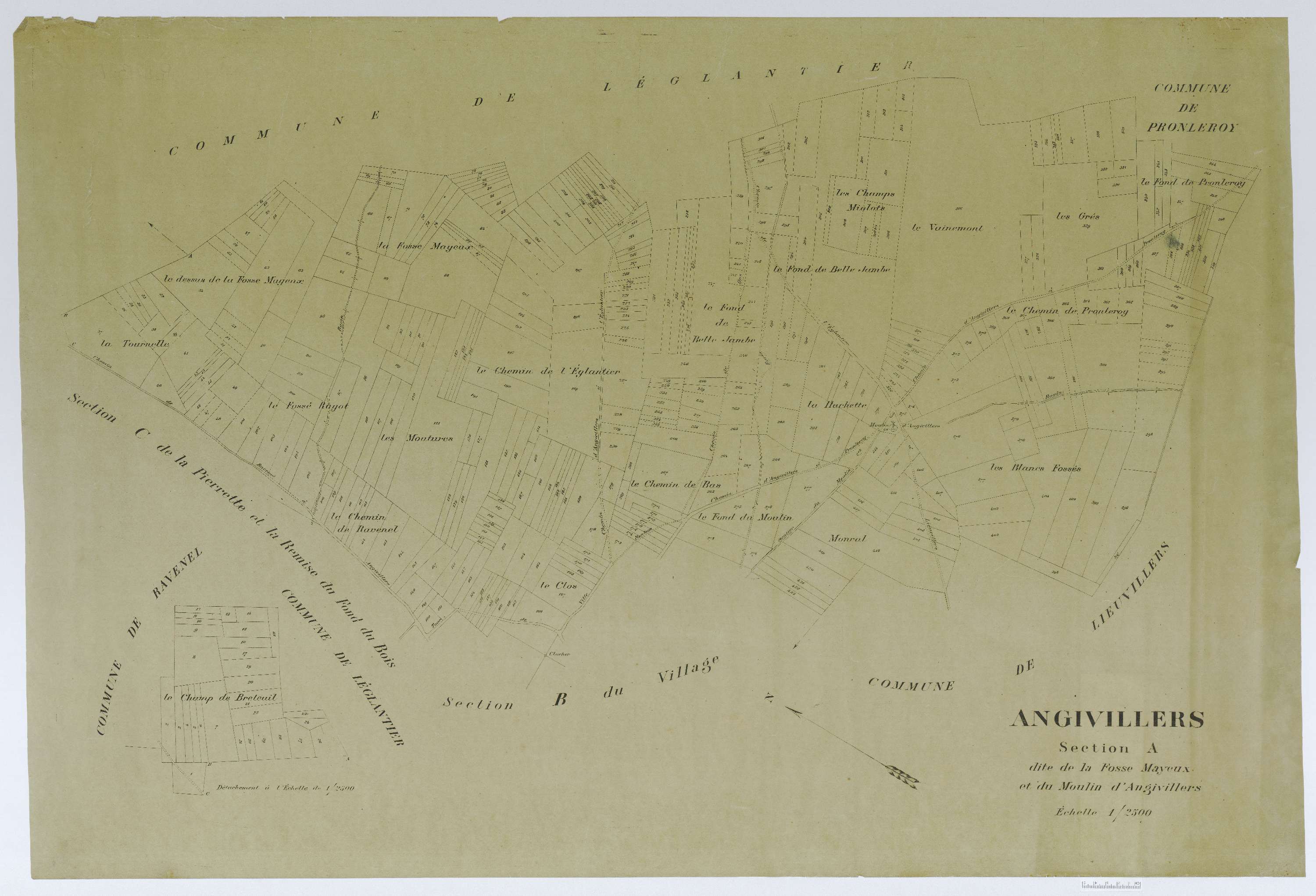 Angivillers - Cadastre napoléonien (copie), section A, feuille unique, copie calque