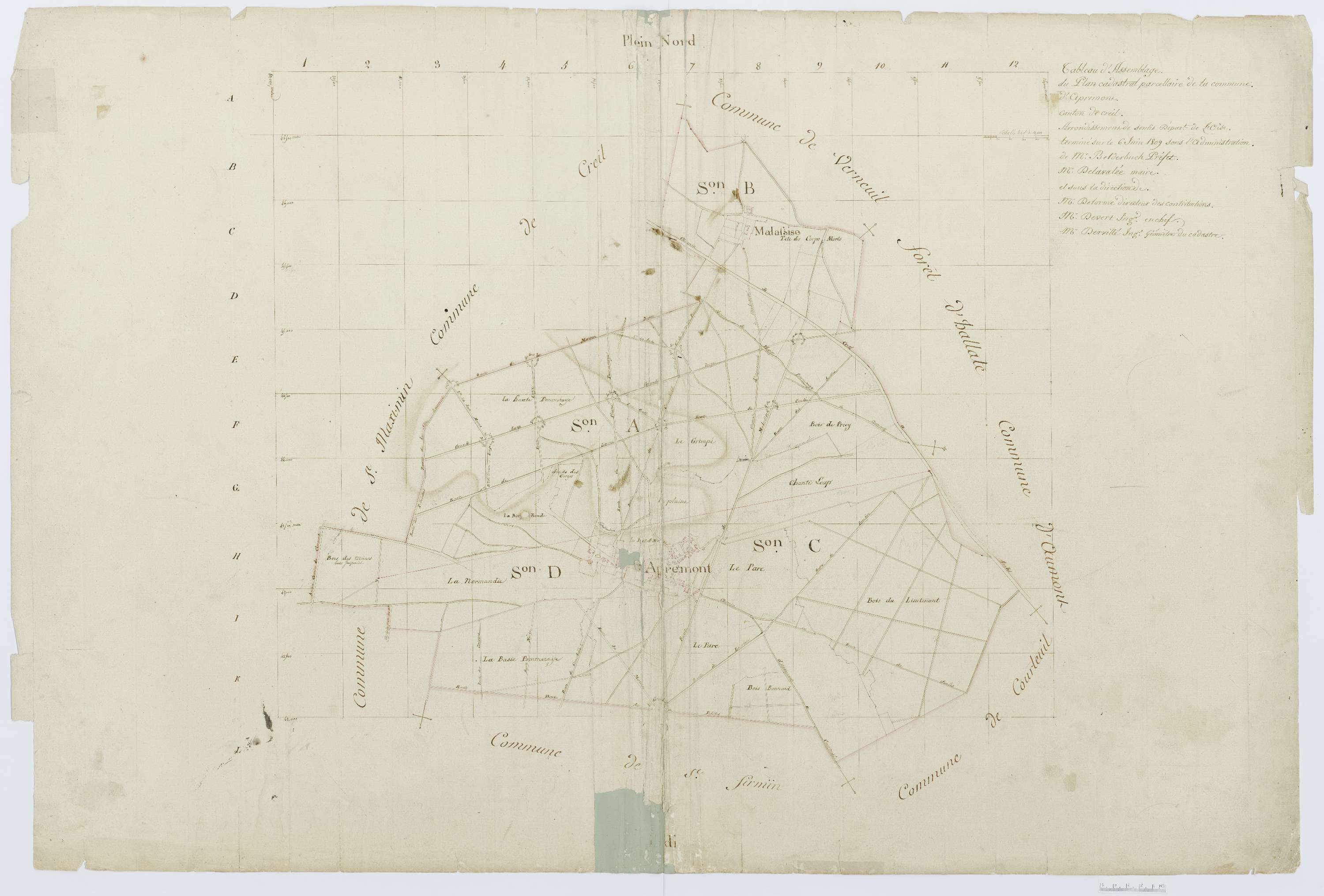 Apremont - Cadastre napoléonien, tableau d'assemblage