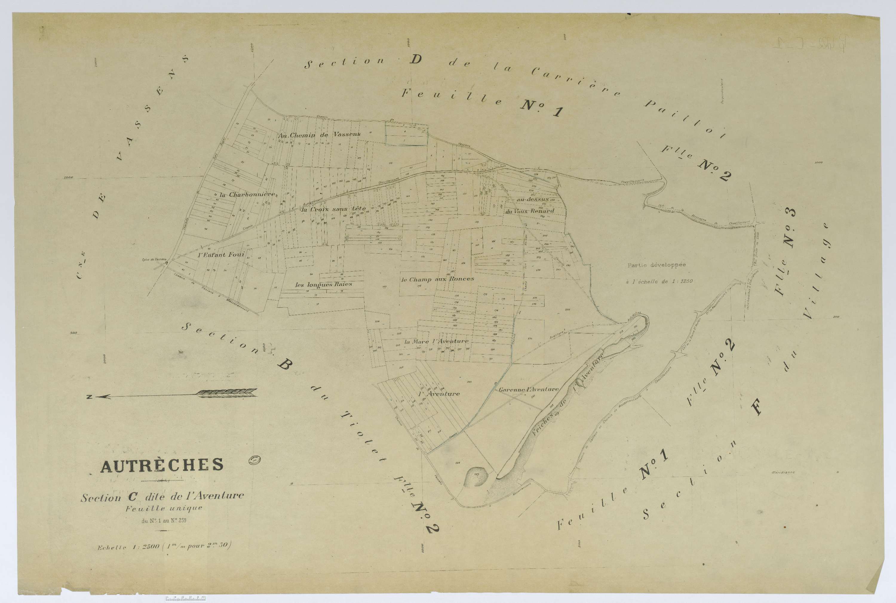 Autrêches - Cadastre napoléonien (copie), section C, feuille unique, copie calque