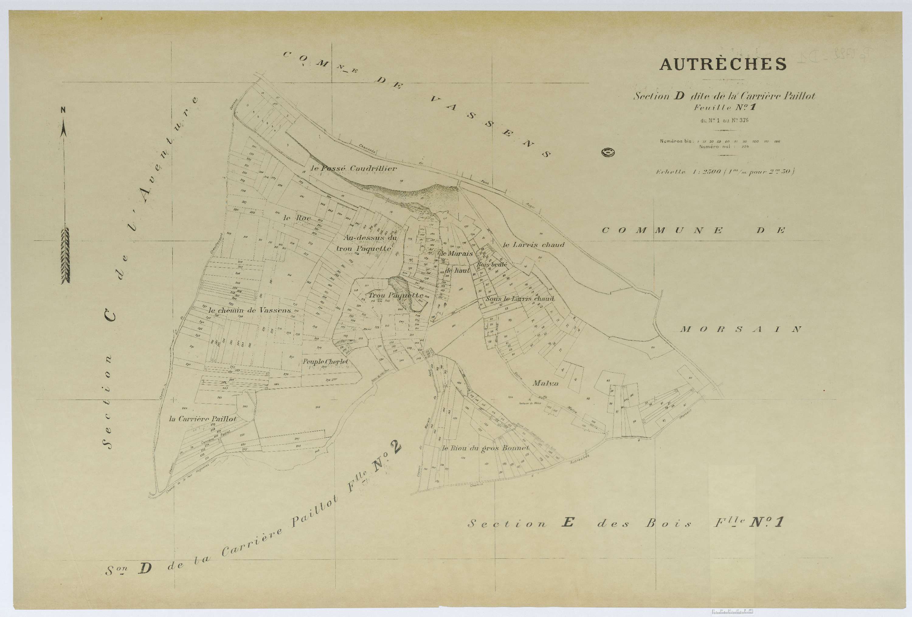 Autrêches - Cadastre napoléonien (copie), section D1, copie calque