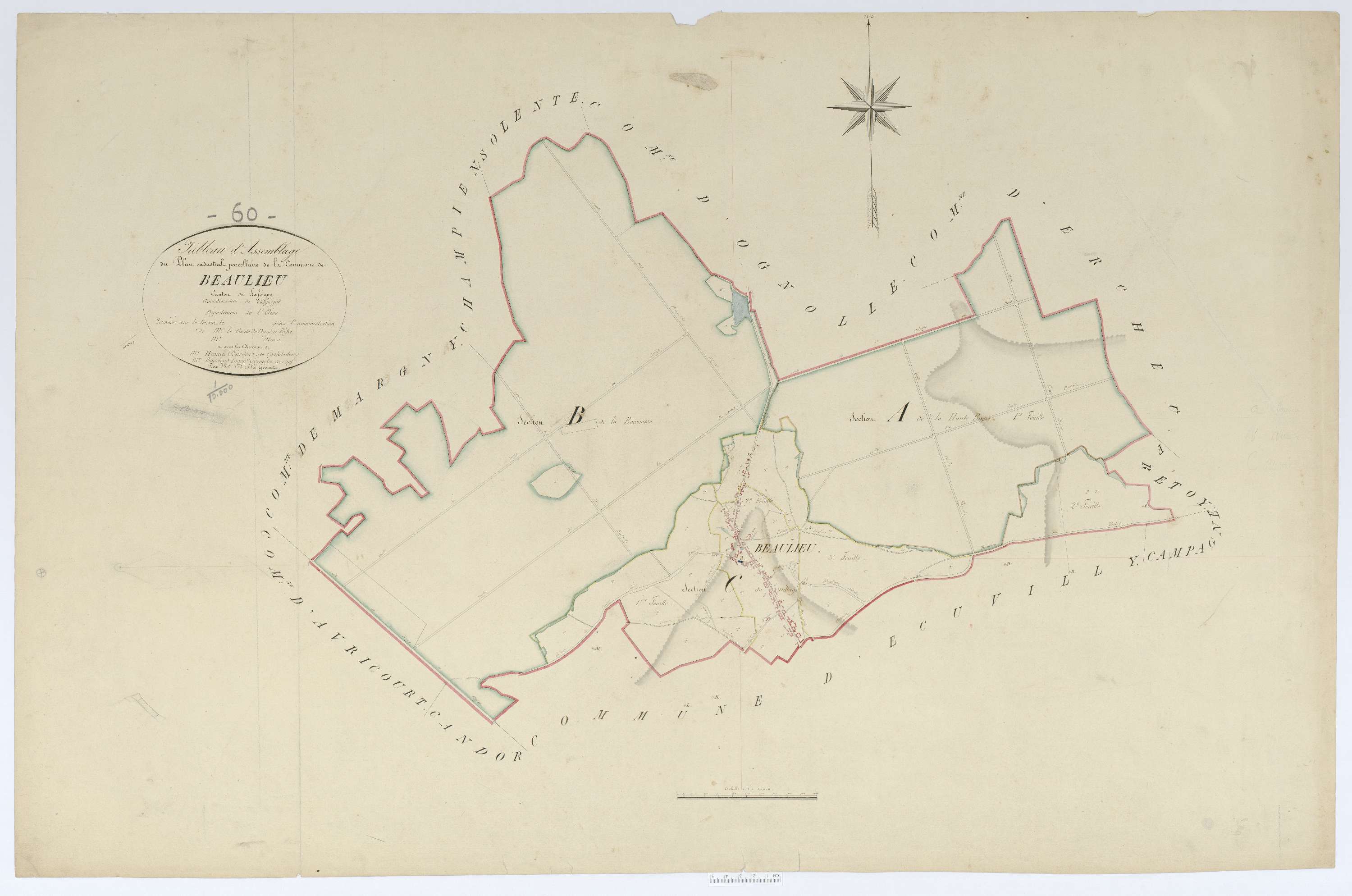 Beaulieu-les-Fontaines - Cadastre napoléonien, tableau d'assemblage