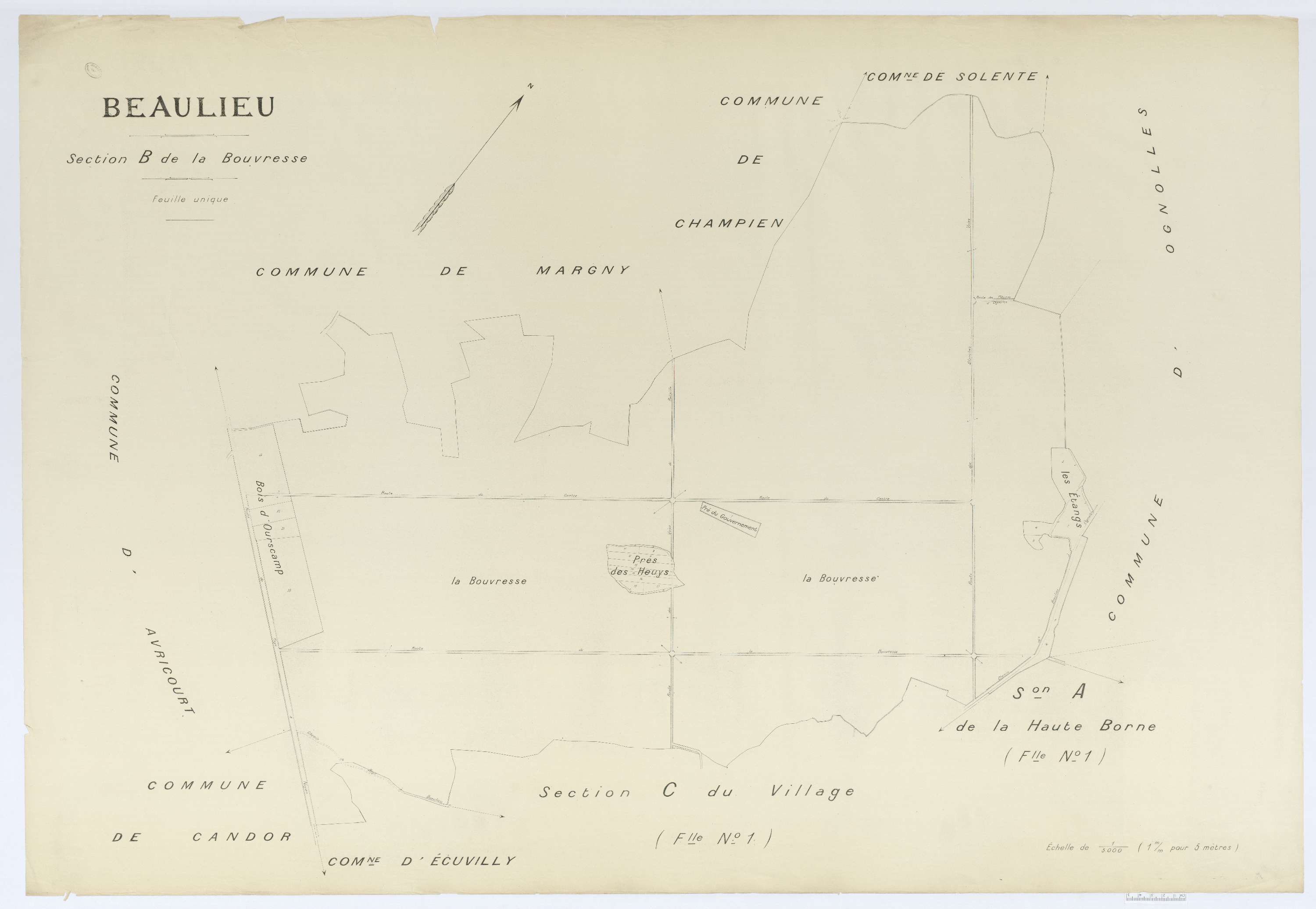 Beaulieu-les-Fontaines - Cadastre napoléonien (copie), section B, feuille unique