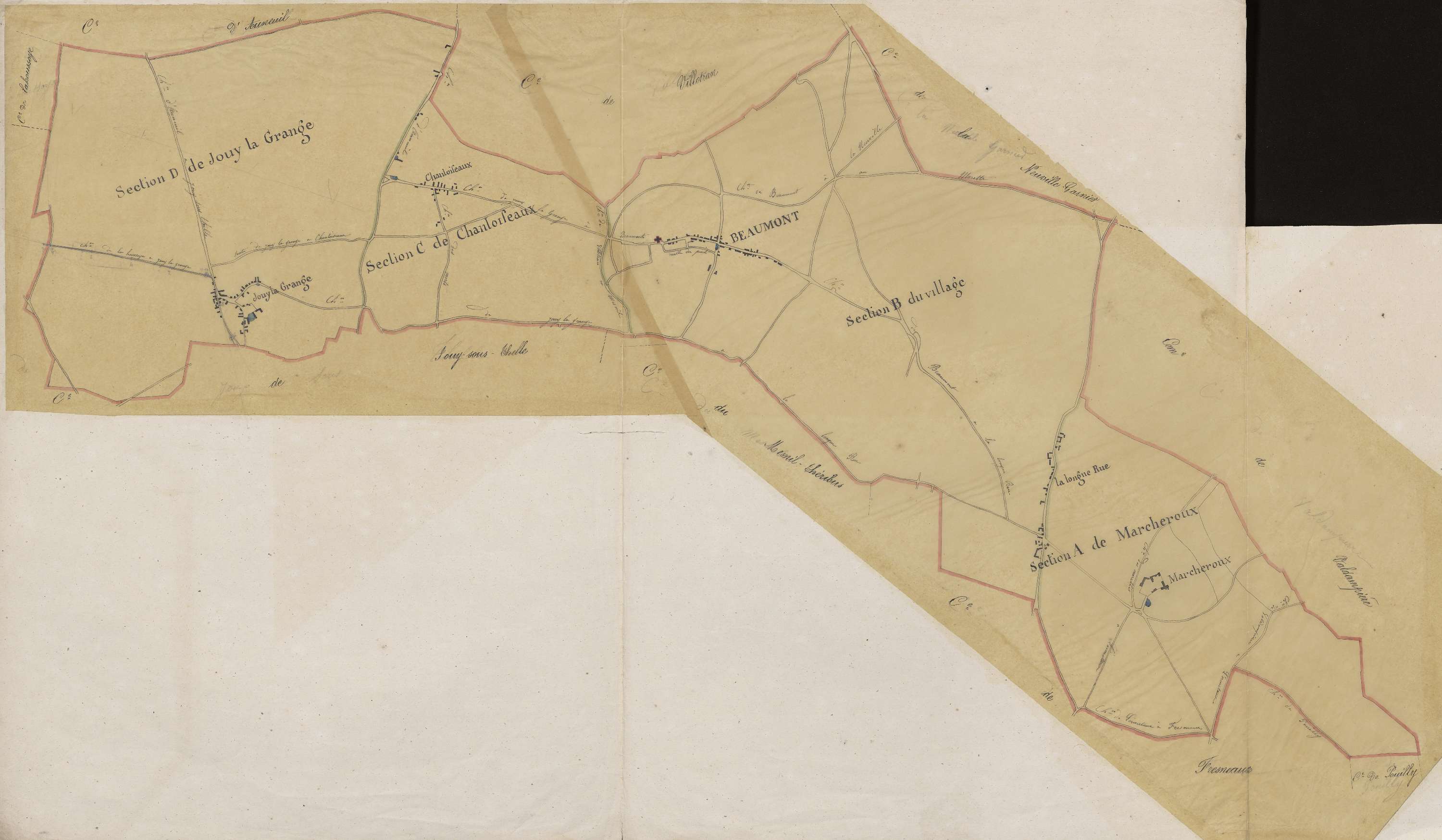 Beaumont-les-Nonains - Cadastre napoléonien, copie calque du tableau d'assemblage
