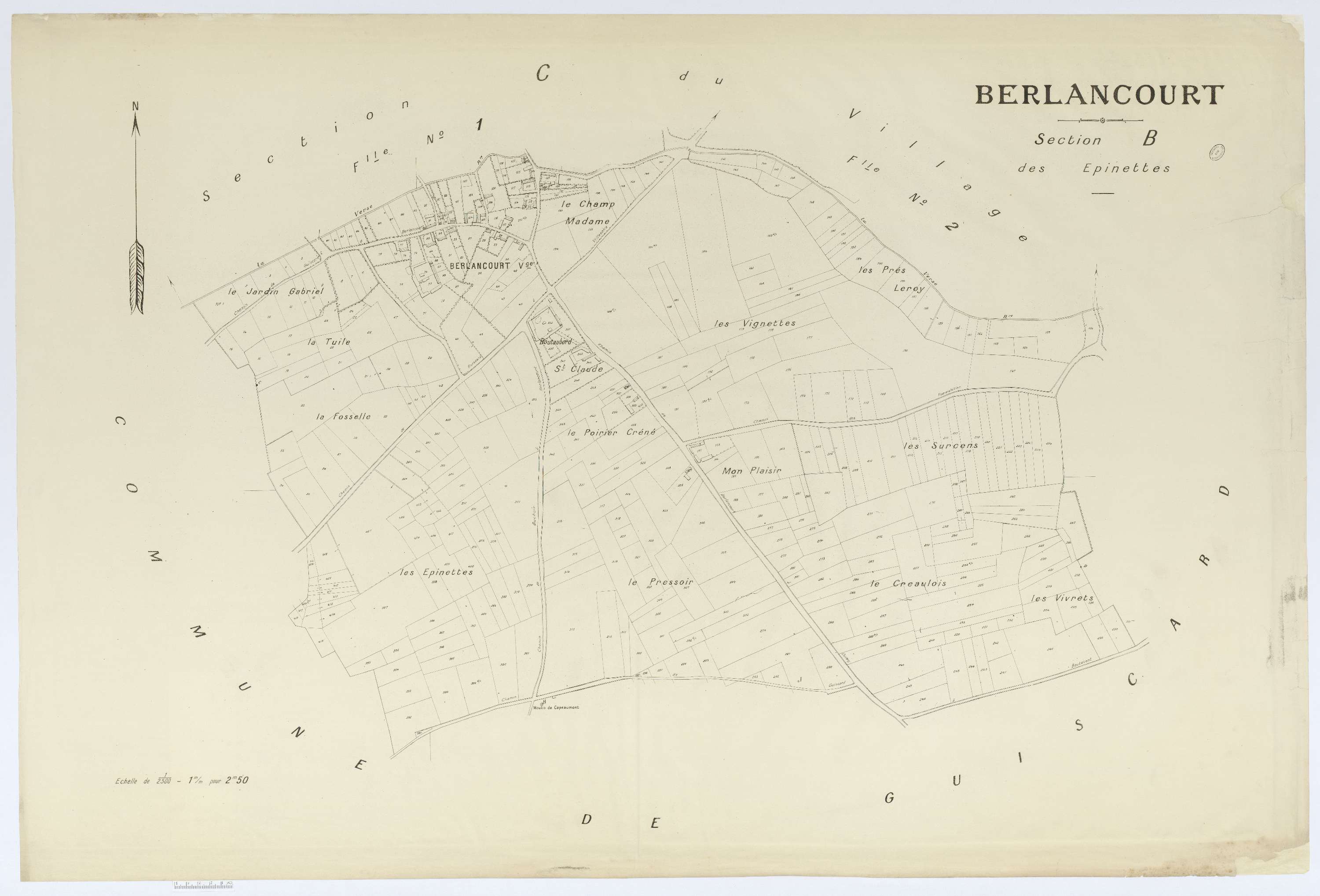 Berlancourt - Cadastre napoléonien (copie), section B, feuille unique