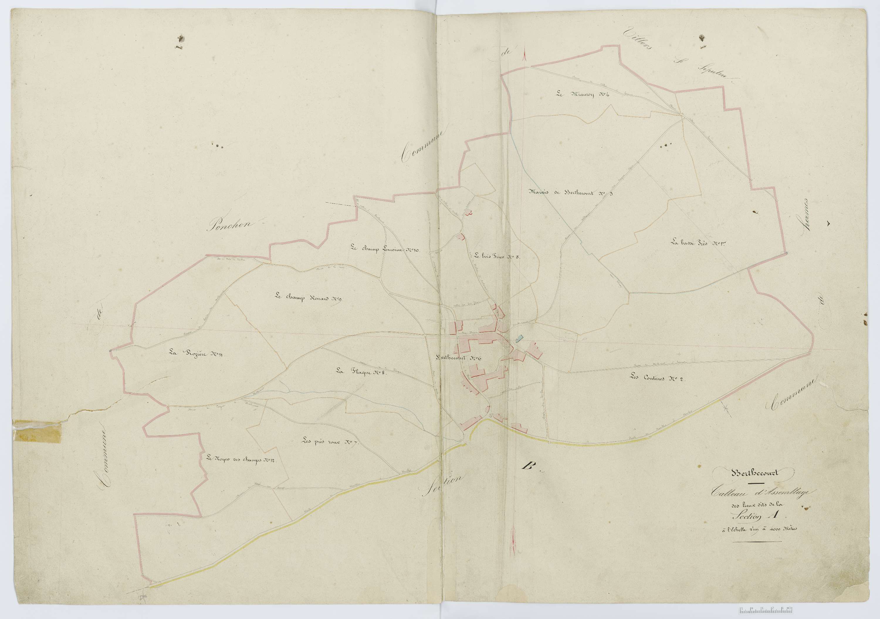 Berthecourt - Cadastre napoléonien, tableau d'assemblage de la section A