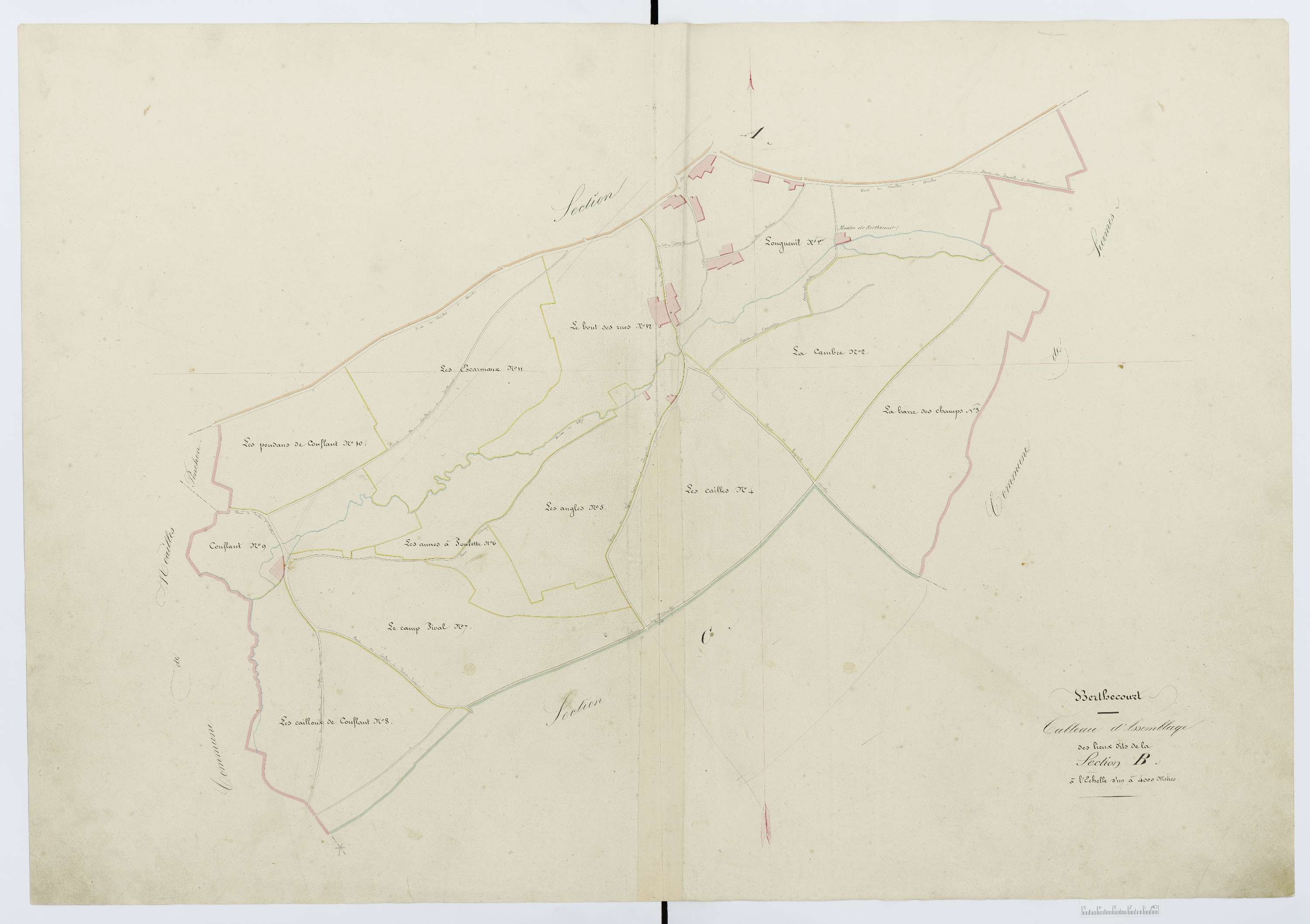 Berthecourt - Cadastre napoléonien, tableau d'assemblage de la section B