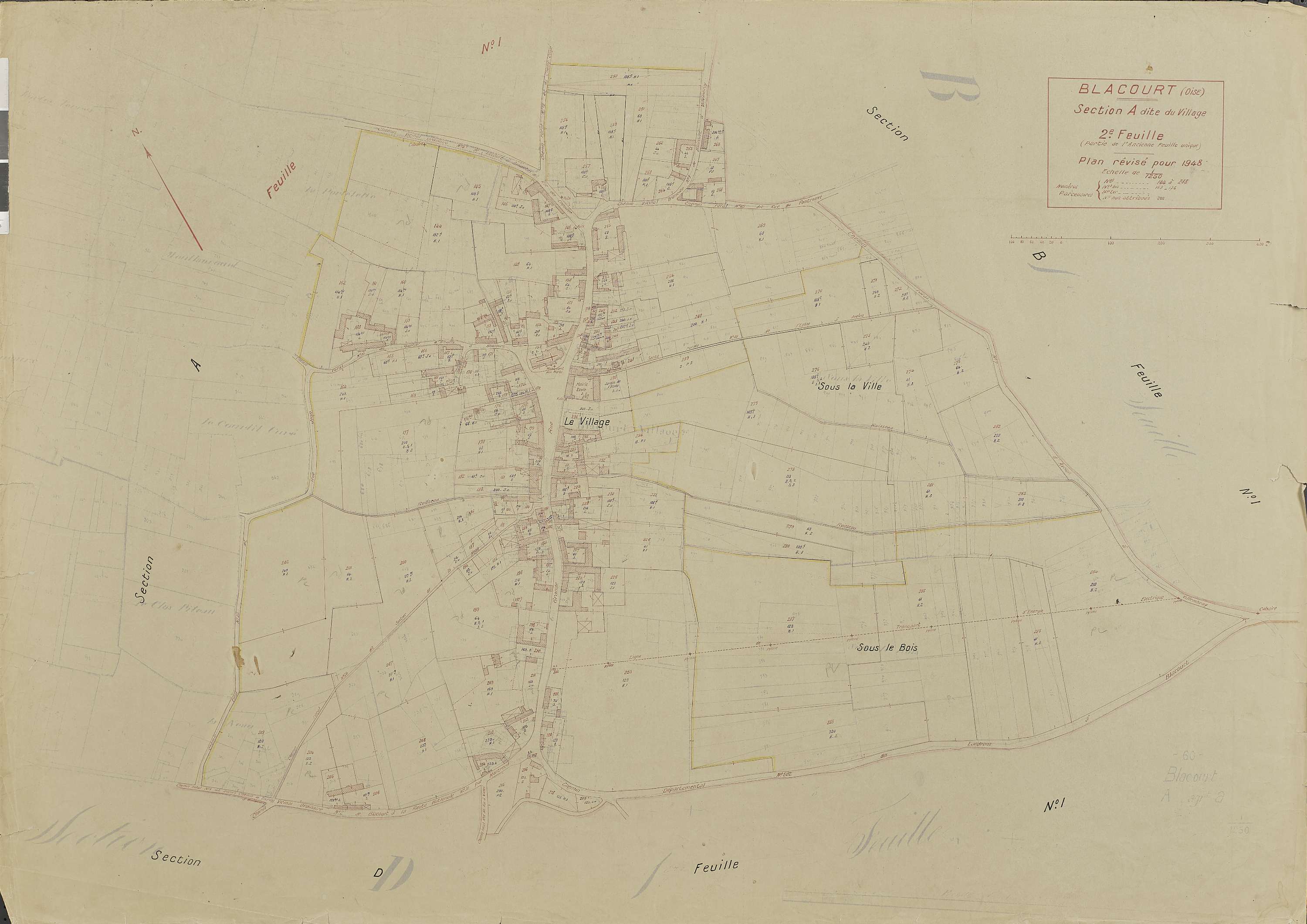 Blacourt - Cadastre rénové, section A, feuille 2, document de travail sur fond de cadastre napoléonien