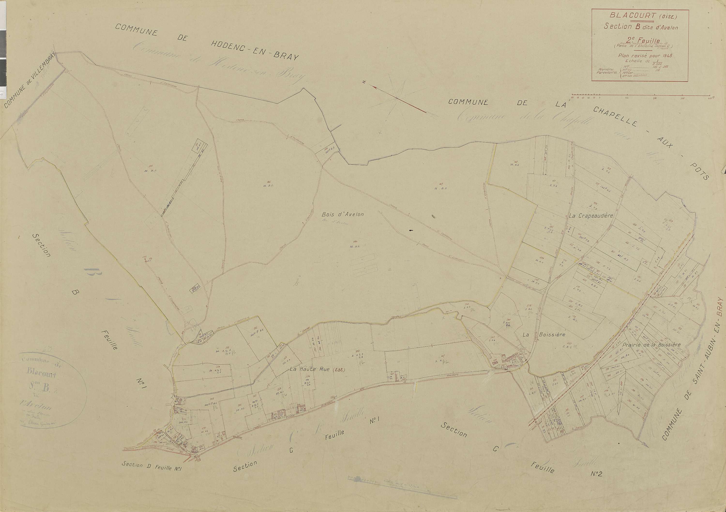 Blacourt - Cadastre rénové, section B, feuille 2, document de travail sur fond de cadastre napoléonien