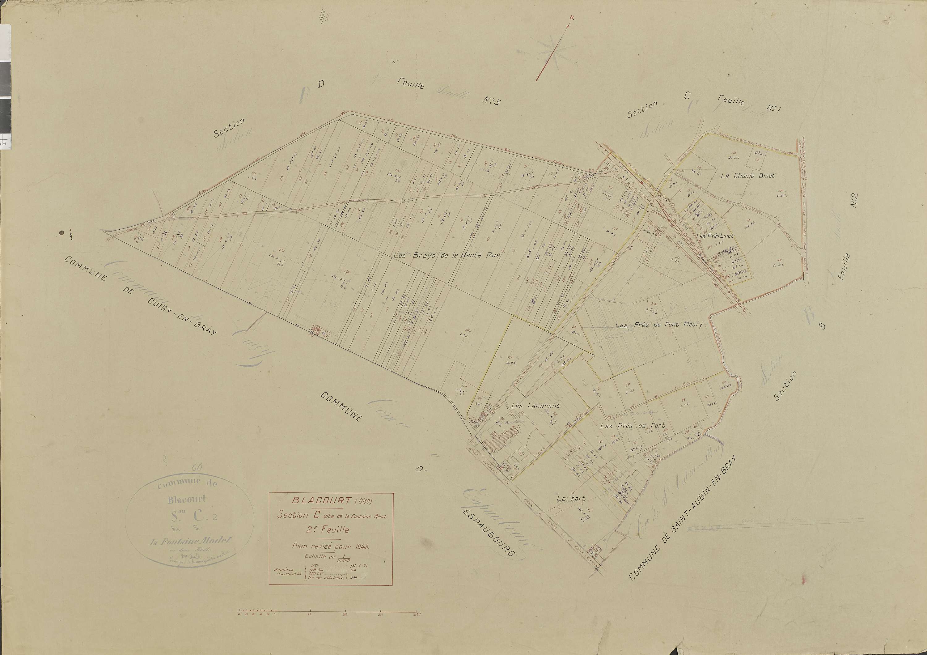 Blacourt - Cadastre rénové, section C, feuille 2, document de travail sur fond de cadastre napoléonien