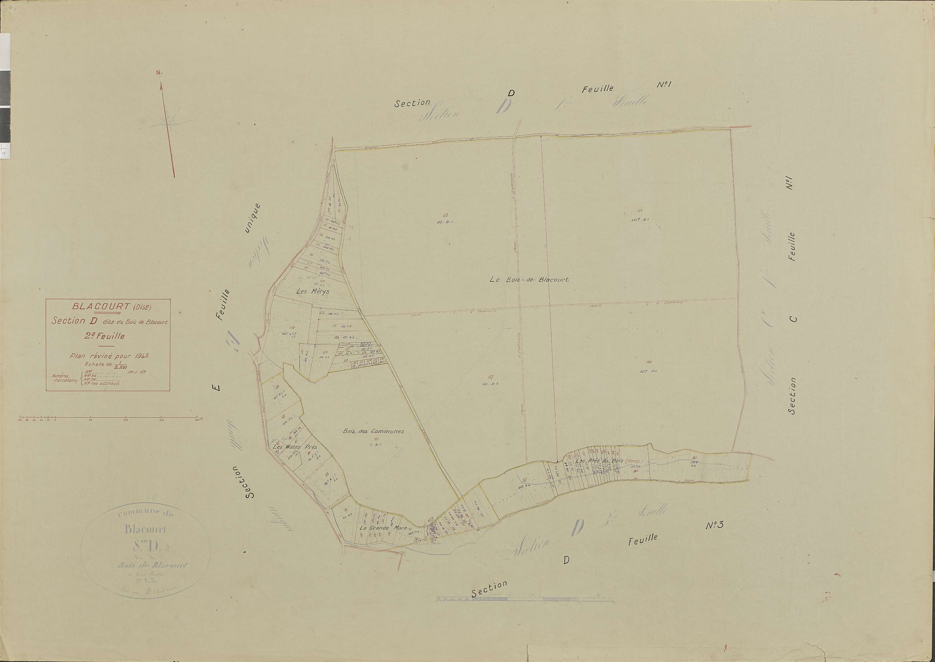 Blacourt - Cadastre rénové, section D, feuille 2, document de travail sur fond de cadastre napoléonien