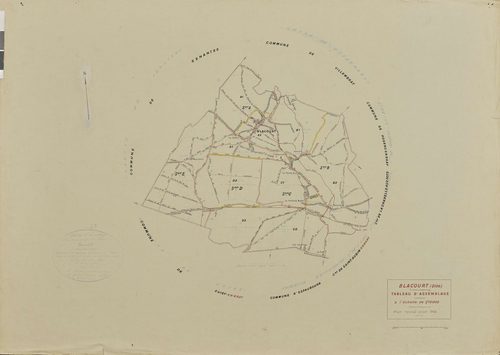 Blacourt - Cadastre rénové, tableau d'assemblage, document de travail sur fond de cadastre napoléonien