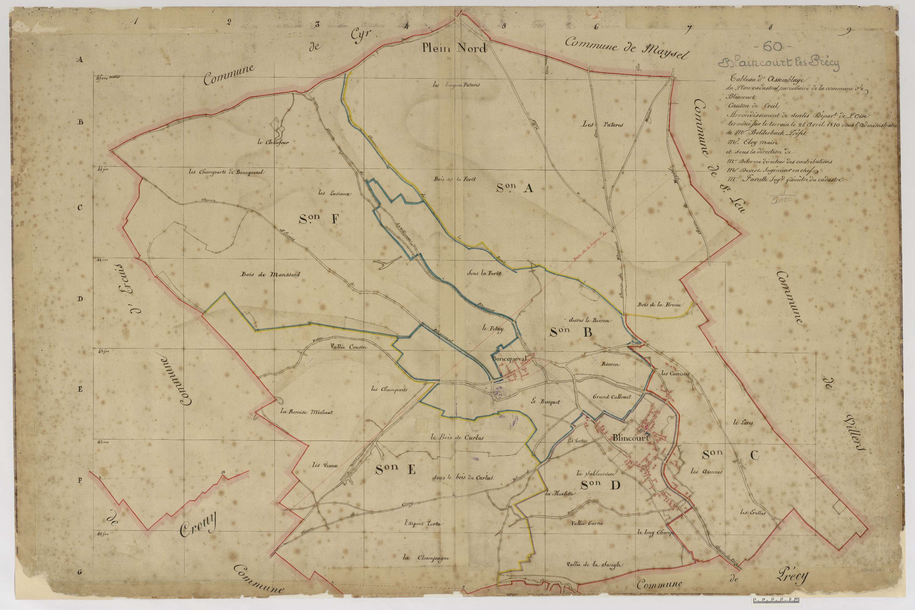 Blaincourt-lès-Précy - Cadastre napoléonien, tableau d'assemblage